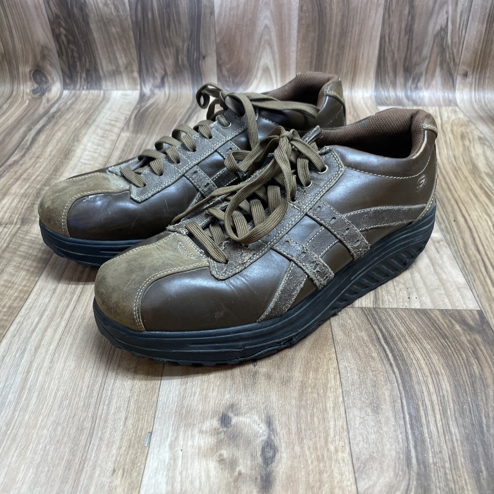 Skechers Shape ups Mens Brown Leather Lace Up Walking Shoes Size 12